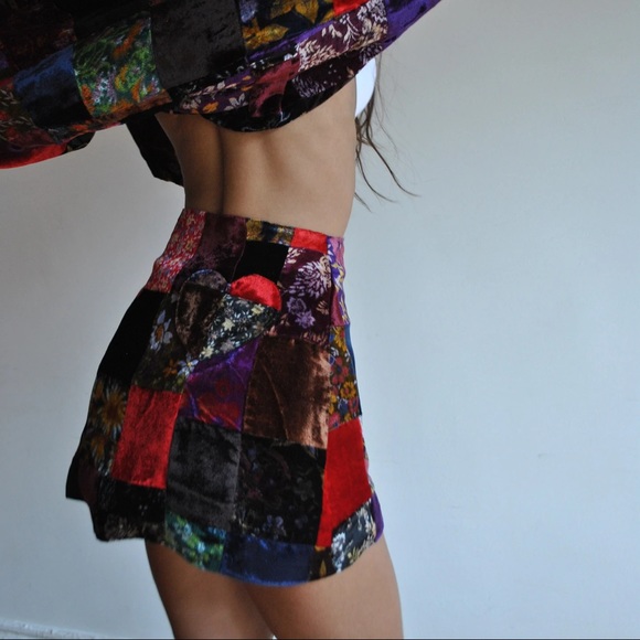 mirror palais Dresses & Skirts - Mirror Palais High waist mini skirt in Patchwork Velvet NWT XS